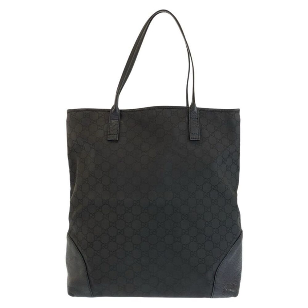Gucci Black GG Canvas Leather Tote Bag